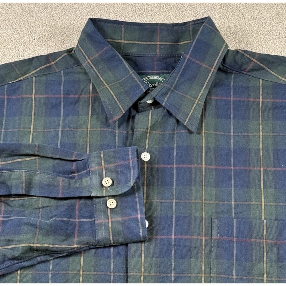 Viyella Shirt Men's Large Green Plaid Button Down Long‎ Sleeve Cashmere Blend